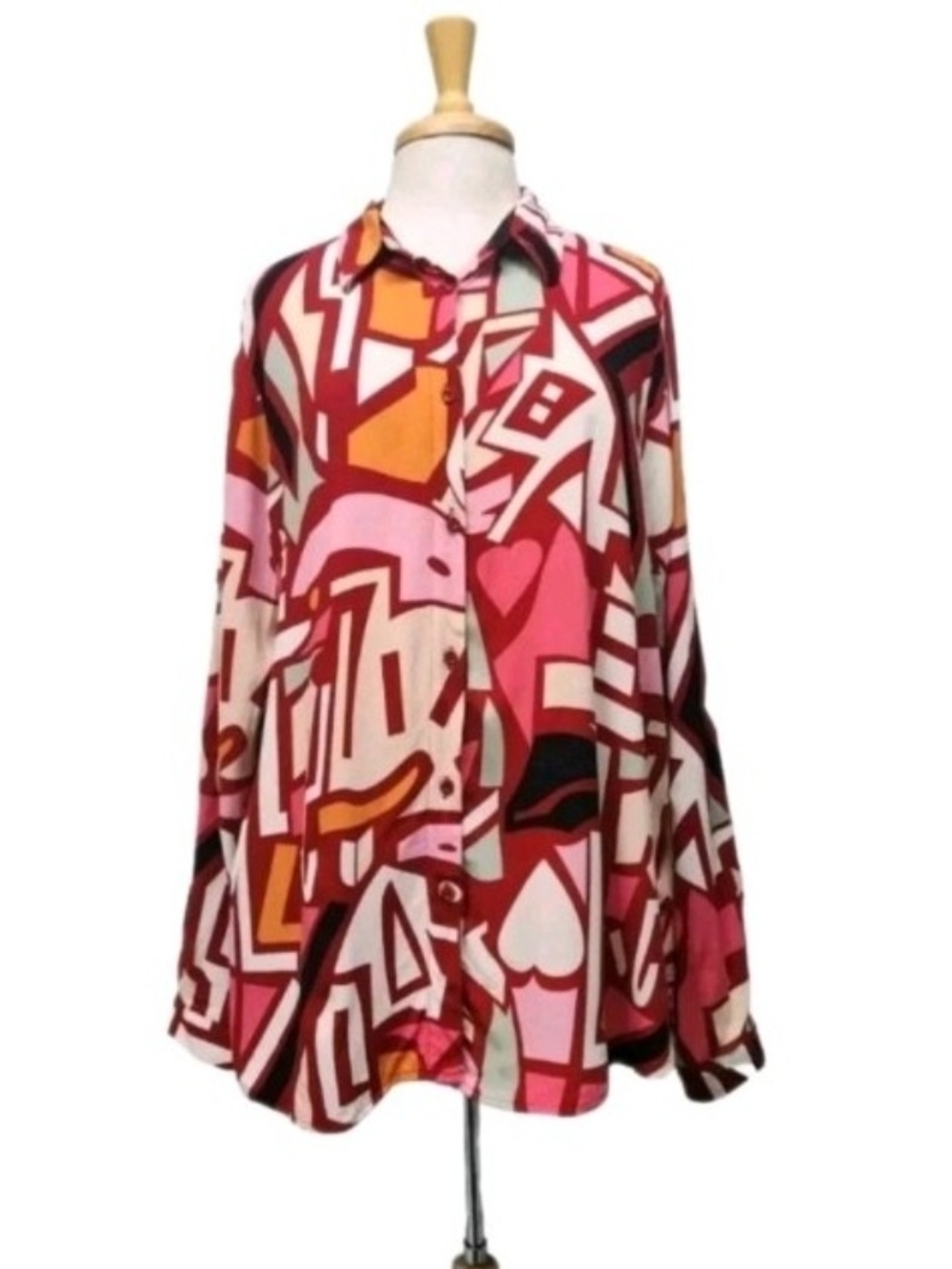 Big Dart Women's Button Down Blouse Size EU 48 US 3XL 90s 80s Colorful Shirt